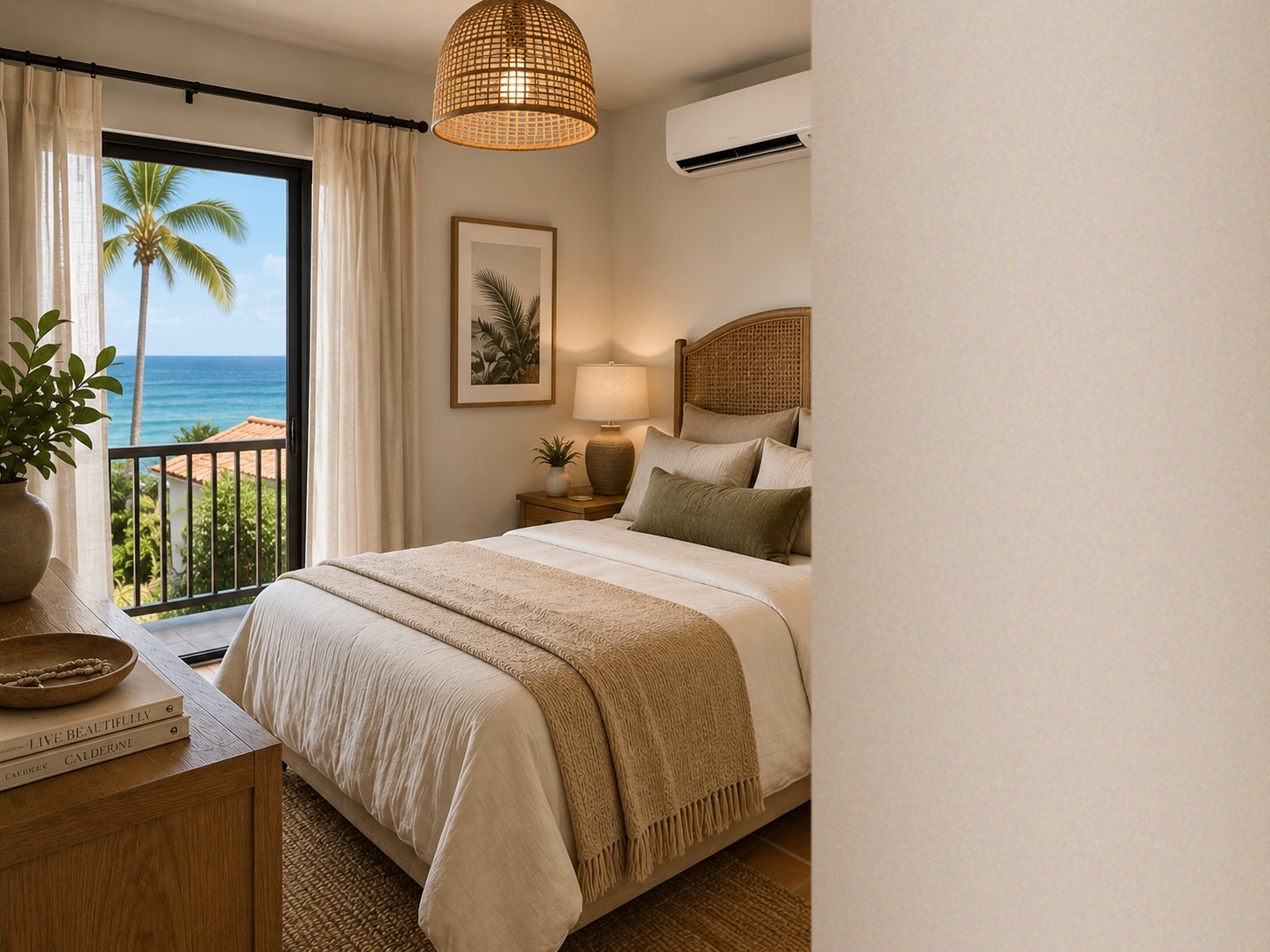 Guest bedroom with a live Nest thermostat