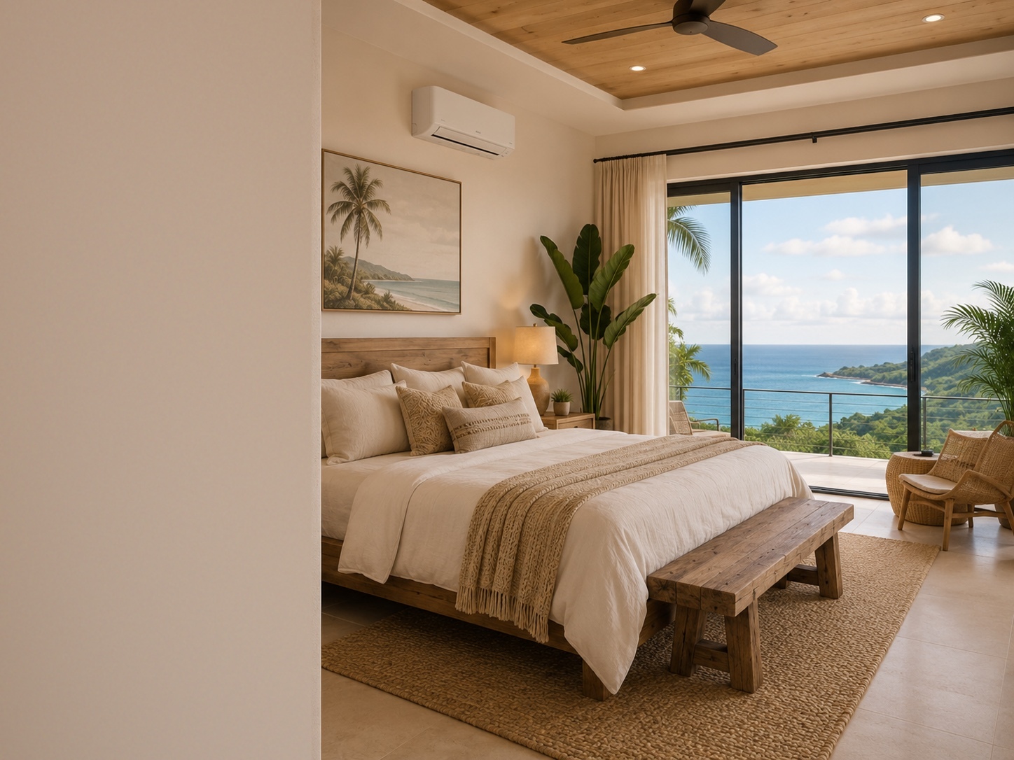 Master bedroom with a live Nest thermostat